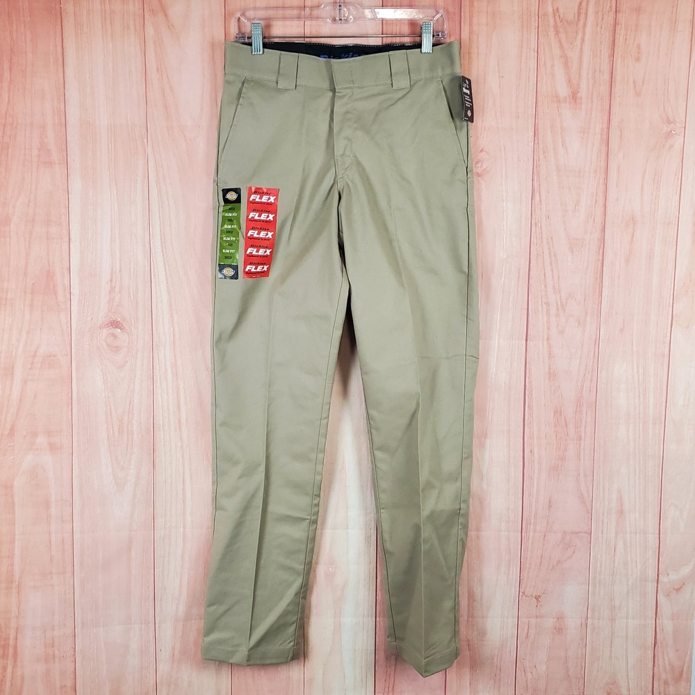 Dickies Flex Work Pants Mens 30x32 Tan Cotton Slim Fit Tapered Twill WP150DS